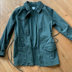 Dark Green open front jacket with cinch waist